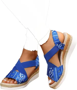 Women's Espadrilles Wedge Sandals, Summer Open Toe Platform Wedge Heels Sandal for Dressy, Comfortable Casual Wedge Sandals