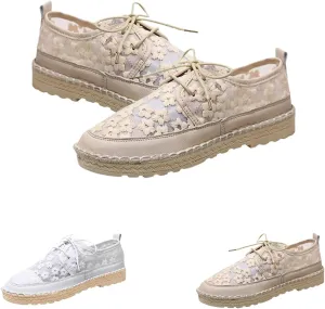 Women's Fashion Canvas Sneakers Mesh Knitted Upper Low Cut Casual Shoes Women's Fashion Sneakers Dressy Floral Embroidery