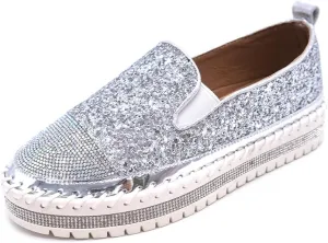 Women's Fashion Rhinestone Slip On Sneakers Casual Comfort Platform Walking Shoes Cute Bowknot Glitter Bling Loafers