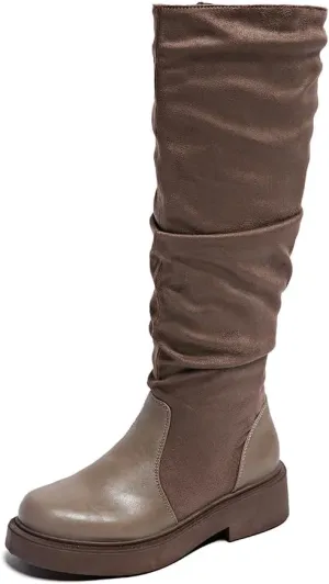 Women's Fashionable Chunky Heel Riding Boots with Side Zipper -Durable & Stylish