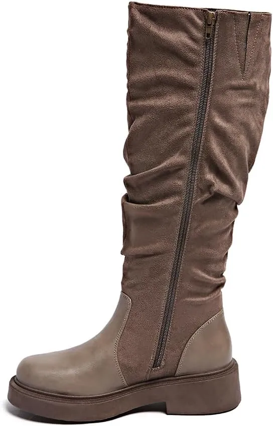 Women's Fashionable Chunky Heel Riding Boots with Side Zipper -Durable & Stylish