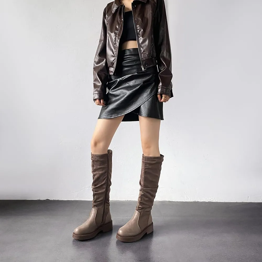 Women's Fashionable Chunky Heel Riding Boots with Side Zipper -Durable & Stylish