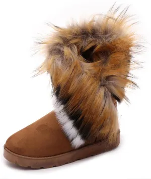 Women's Faux Fur Winter Snow Boot Suede Furry Fluffy Short Ankle Boots Warm Comfortable Outdoor Flat Mid-Calf Boots