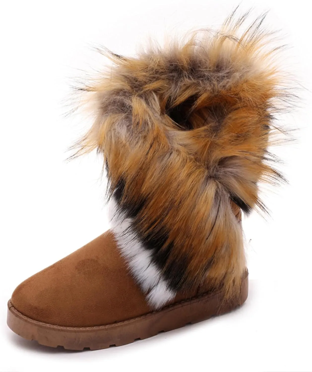 Women's Faux Fur Winter Snow Boot Suede Furry Fluffy Short Ankle Boots Warm Comfortable Outdoor Flat Mid-Calf Boots