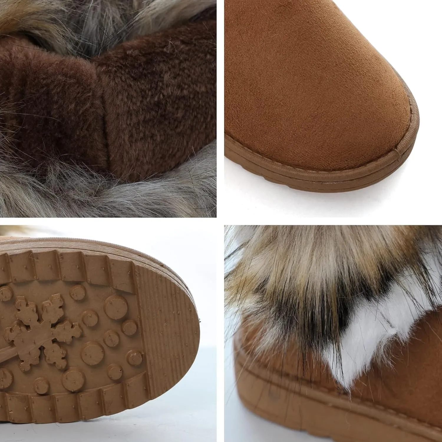 Women's Faux Fur Winter Snow Boot Suede Furry Fluffy Short Ankle Boots Warm Comfortable Outdoor Flat Mid-Calf Boots