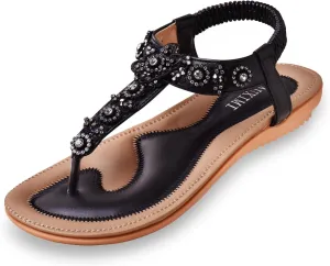 Women's Flat Sandals Dressy: Summer Comfortable Walking Thong Sandals Elastic Strap Flats Size 5-10