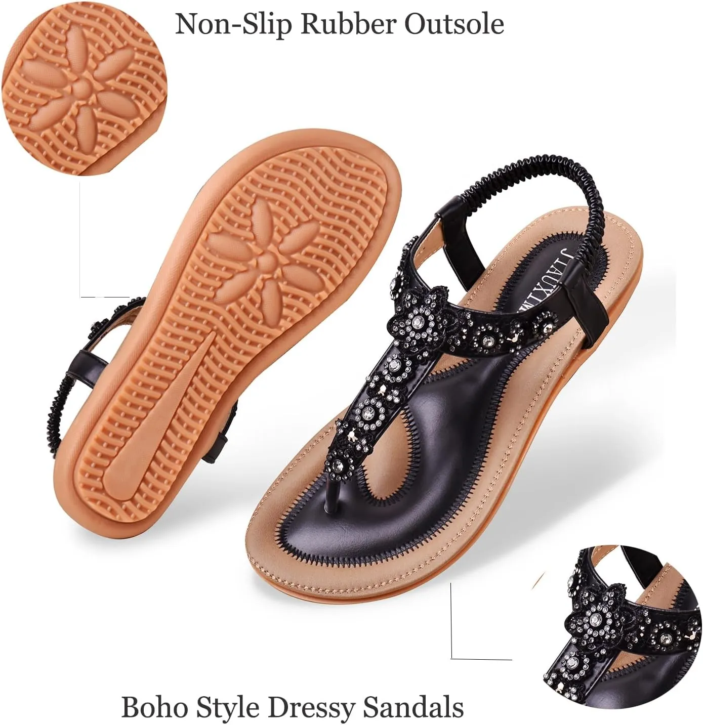 Women's Flat Sandals Dressy: Summer Comfortable Walking Thong Sandals Elastic Strap Flats Size 5-10