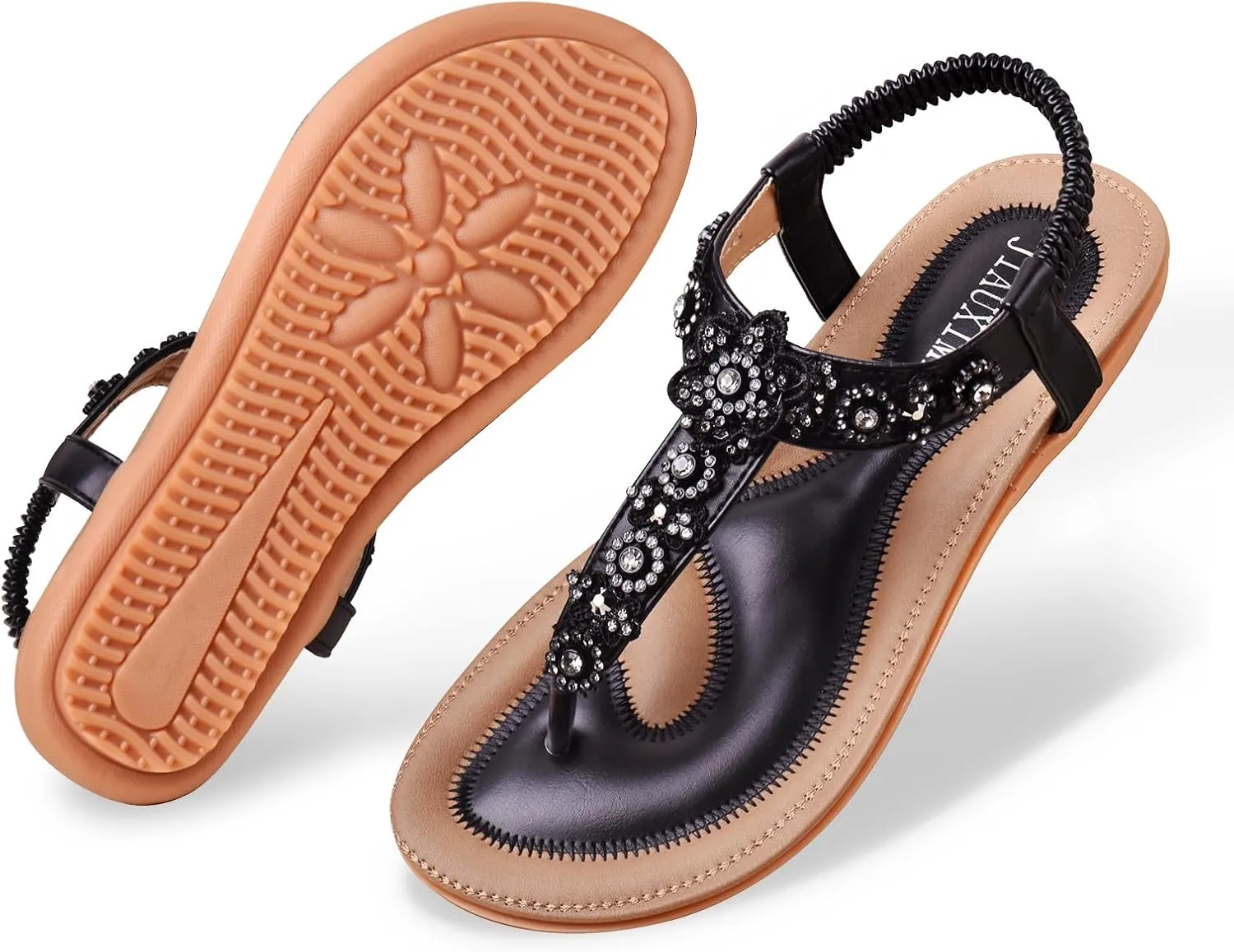 Women's Flat Sandals Dressy: Summer Comfortable Walking Thong Sandals Elastic Strap Flats Size 5-10