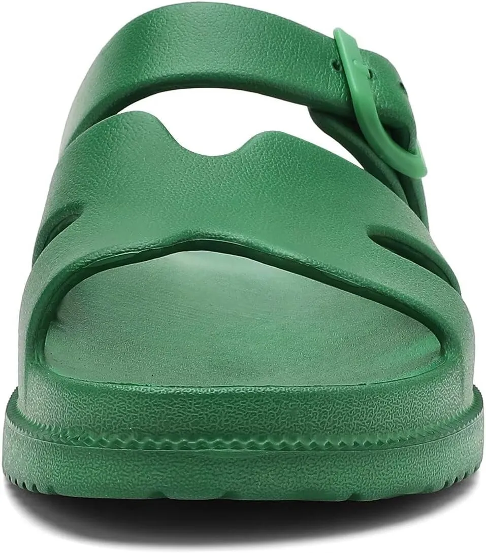 Women's Flat Sandals with Arch Support, Summer Beach Slides Adjustable Buckle, Comfort Lightweight Cushion Slip on H-Strap Sandal