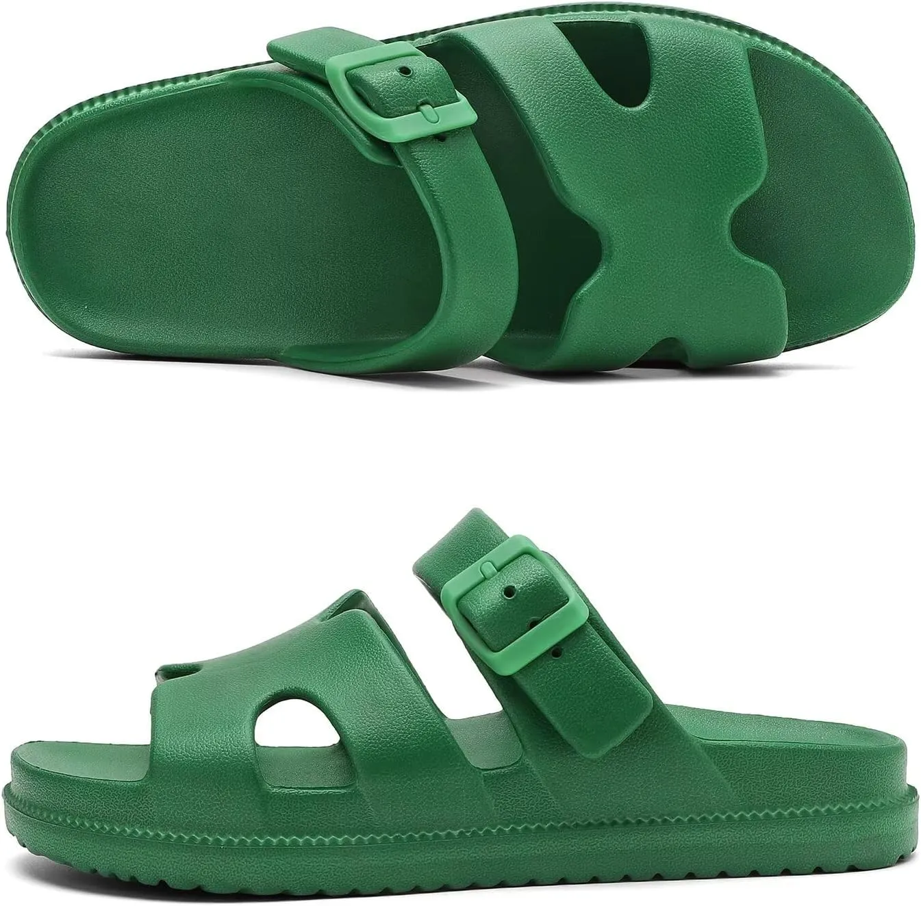 Women's Flat Sandals with Arch Support, Summer Beach Slides Adjustable Buckle, Comfort Lightweight Cushion Slip on H-Strap Sandal