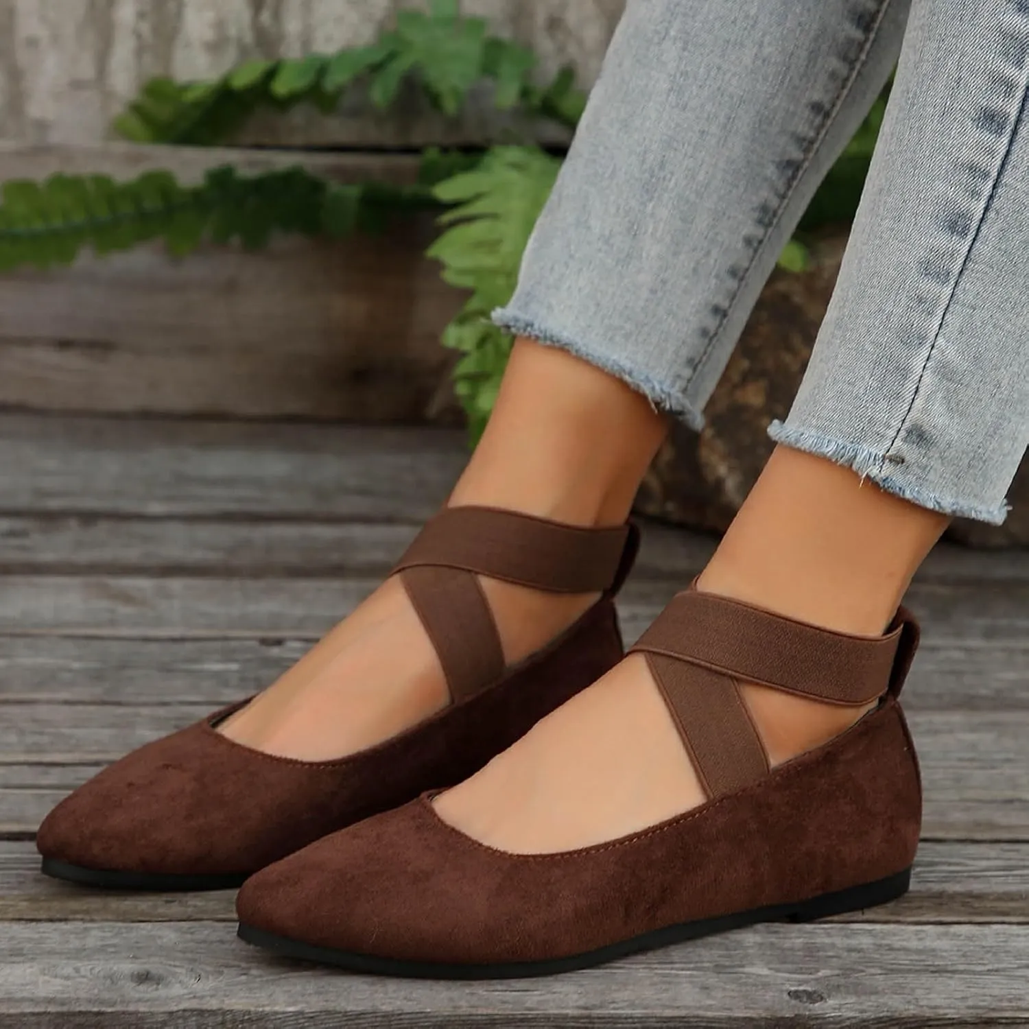Womens Flats Comfortable Dressy Sandals Women's Dress Flats Ballet Low Wedge Round Toe Ankle Strap Casual Shoes