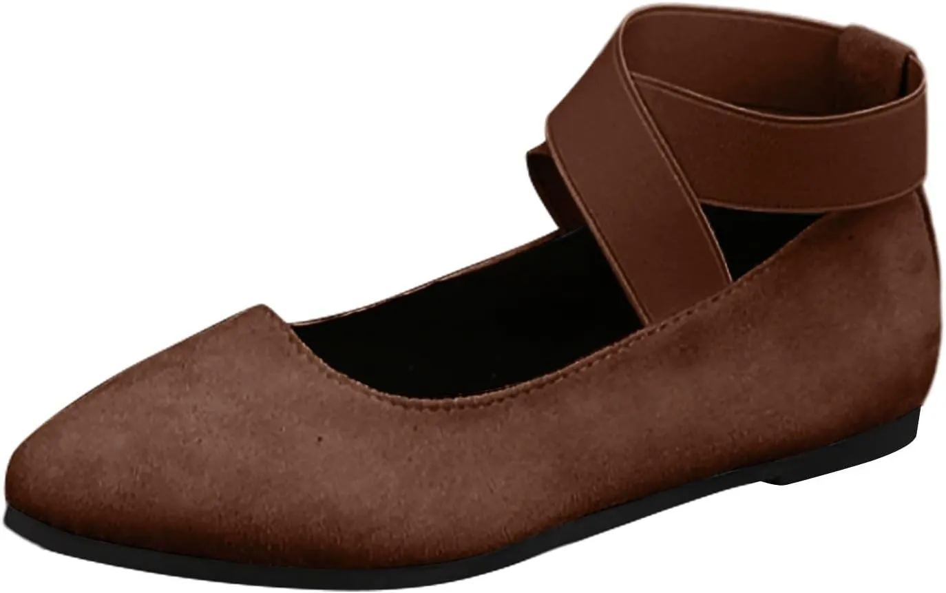 Womens Flats Comfortable Dressy Sandals Women's Dress Flats Ballet Low Wedge Round Toe Ankle Strap Casual Shoes