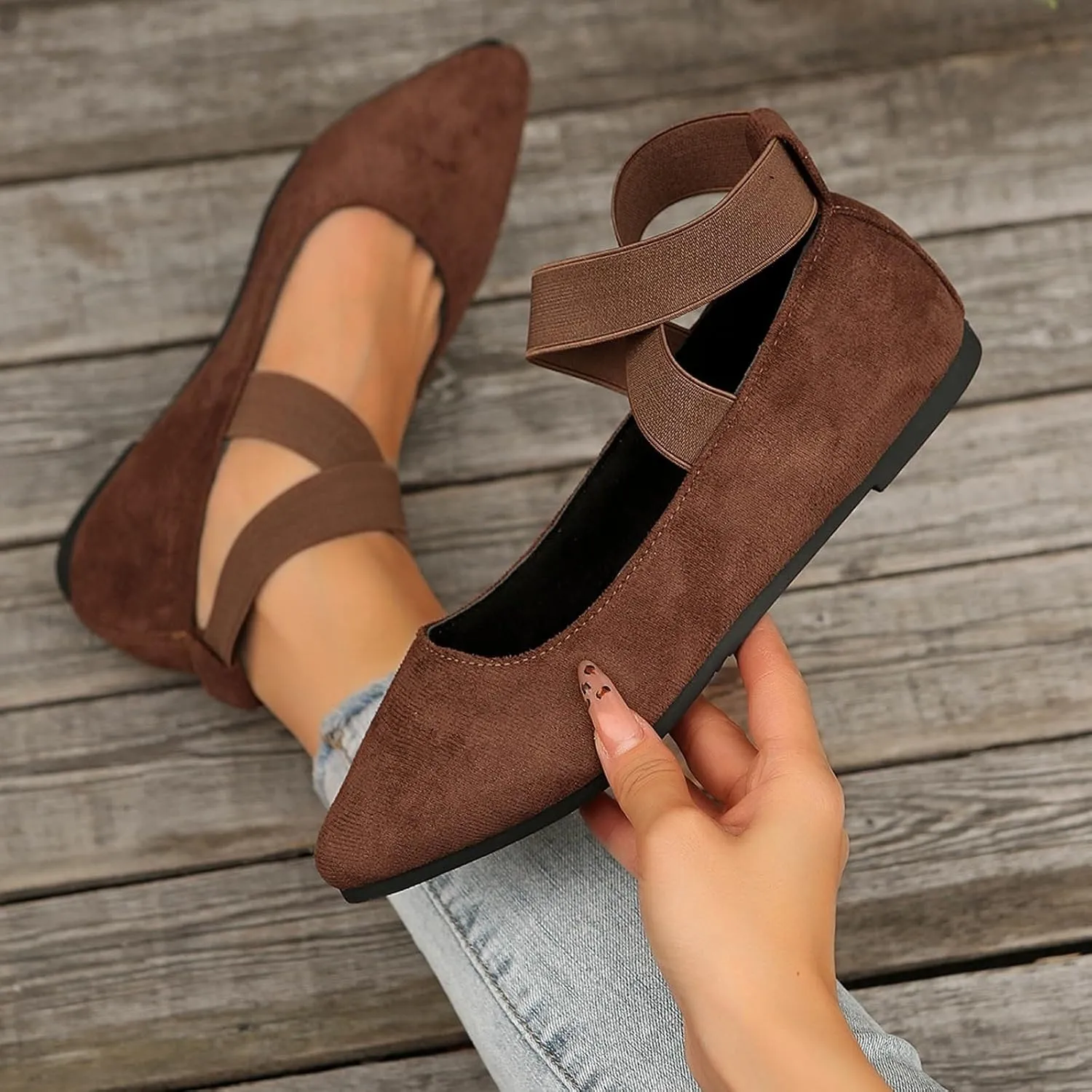 Womens Flats Comfortable Dressy Sandals Women's Dress Flats Ballet Low Wedge Round Toe Ankle Strap Casual Shoes
