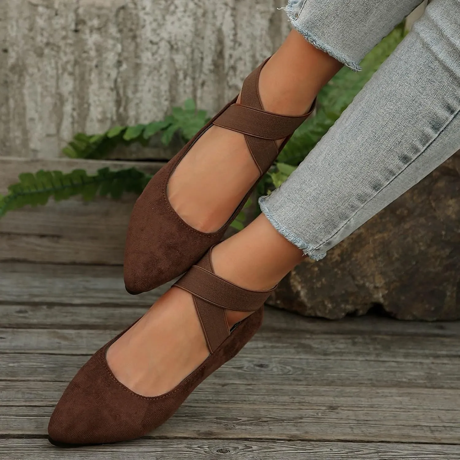 Womens Flats Comfortable Dressy Sandals Women's Dress Flats Ballet Low Wedge Round Toe Ankle Strap Casual Shoes