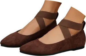 Womens Flats Comfortable Dressy Sandals Women's Dress Flats Ballet Low Wedge Round Toe Ankle Strap Casual Shoes