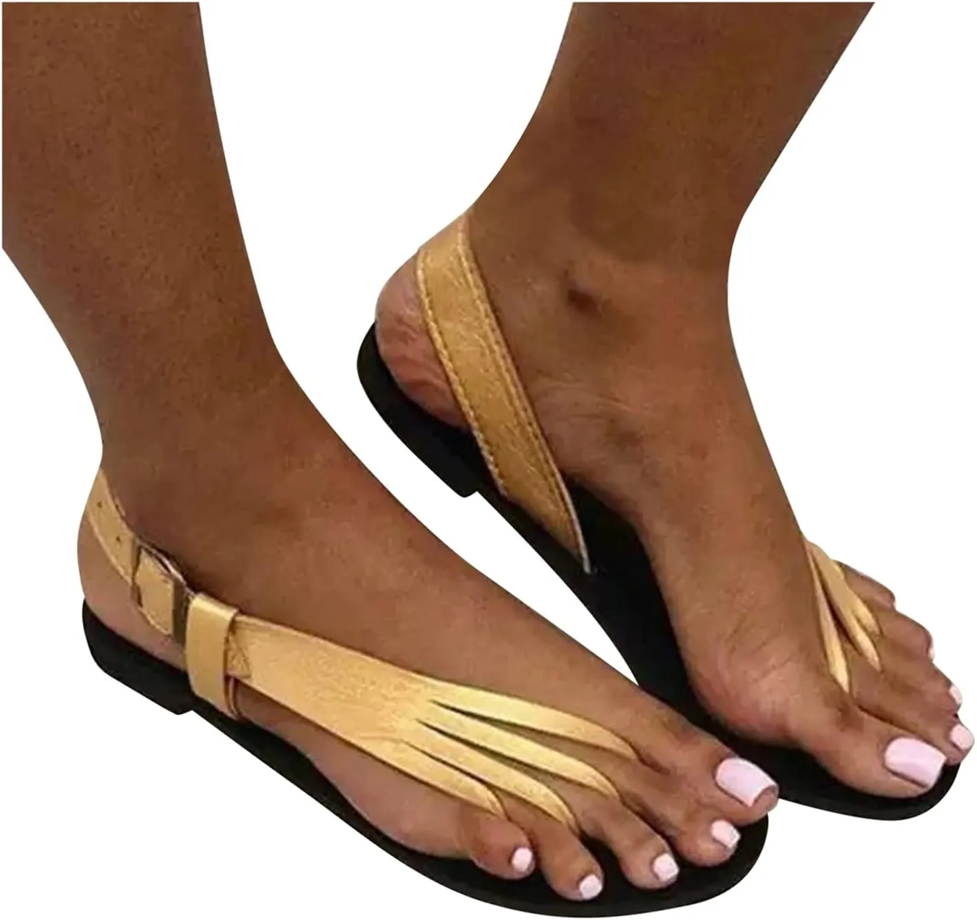 Women's Flats Sandals Bohemian Elastic Ankle Strap Lightweight Open Toe Summer with Arch Support Shoes