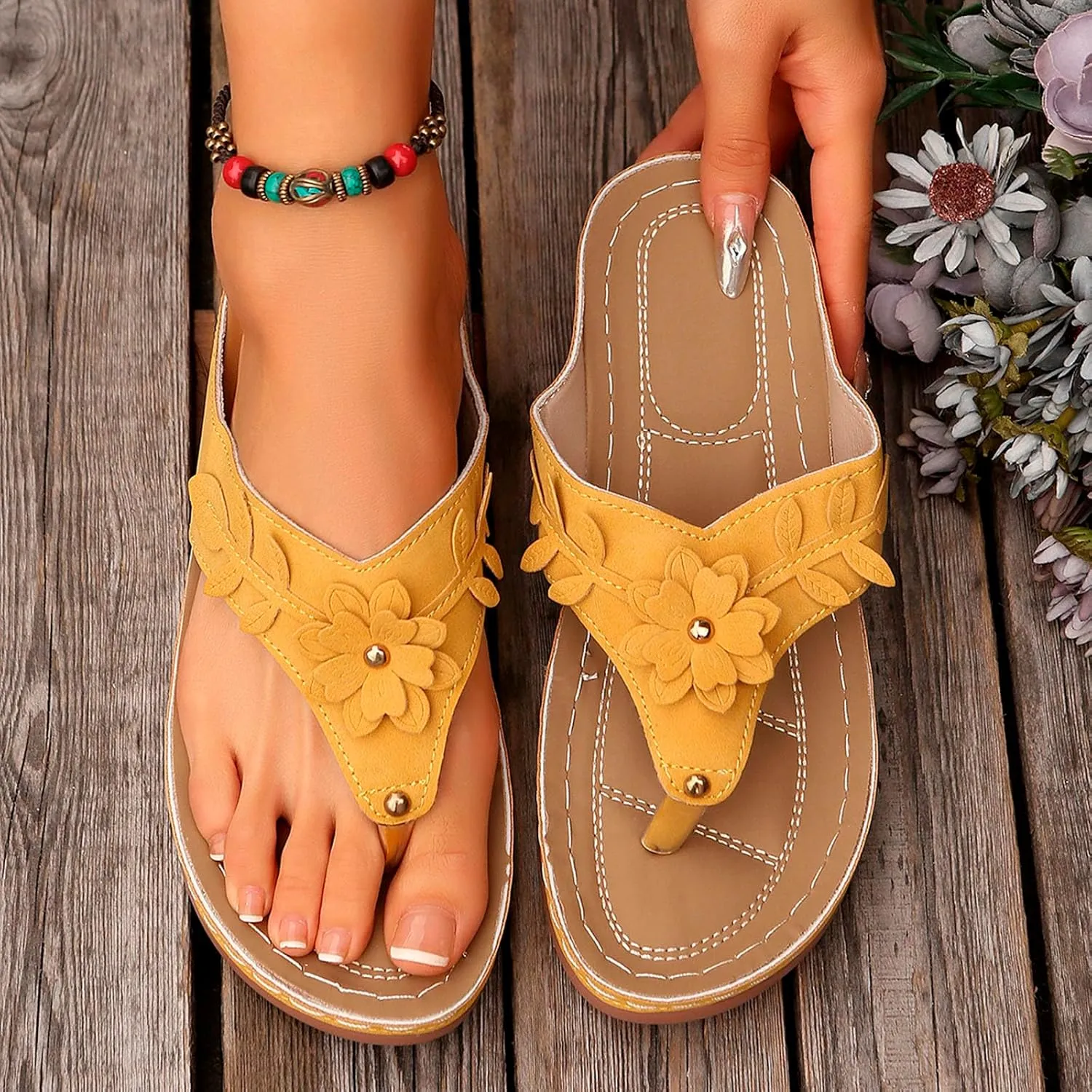 Womens Flip Flops Dressy Wedge Sandals Arch Support Silppers Comfortable Walking Shoes Summer Casual Flip Flops