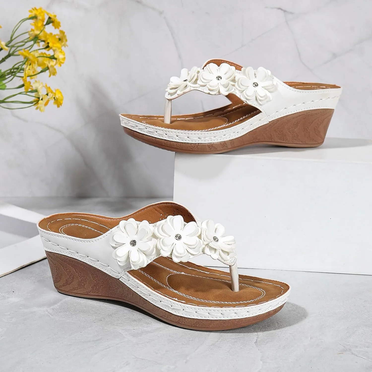 Womens Flip Flops Dressy Wedge Sandals Arch Support Silppers Comfortable Walking Shoes Summer Casual Flip Flops