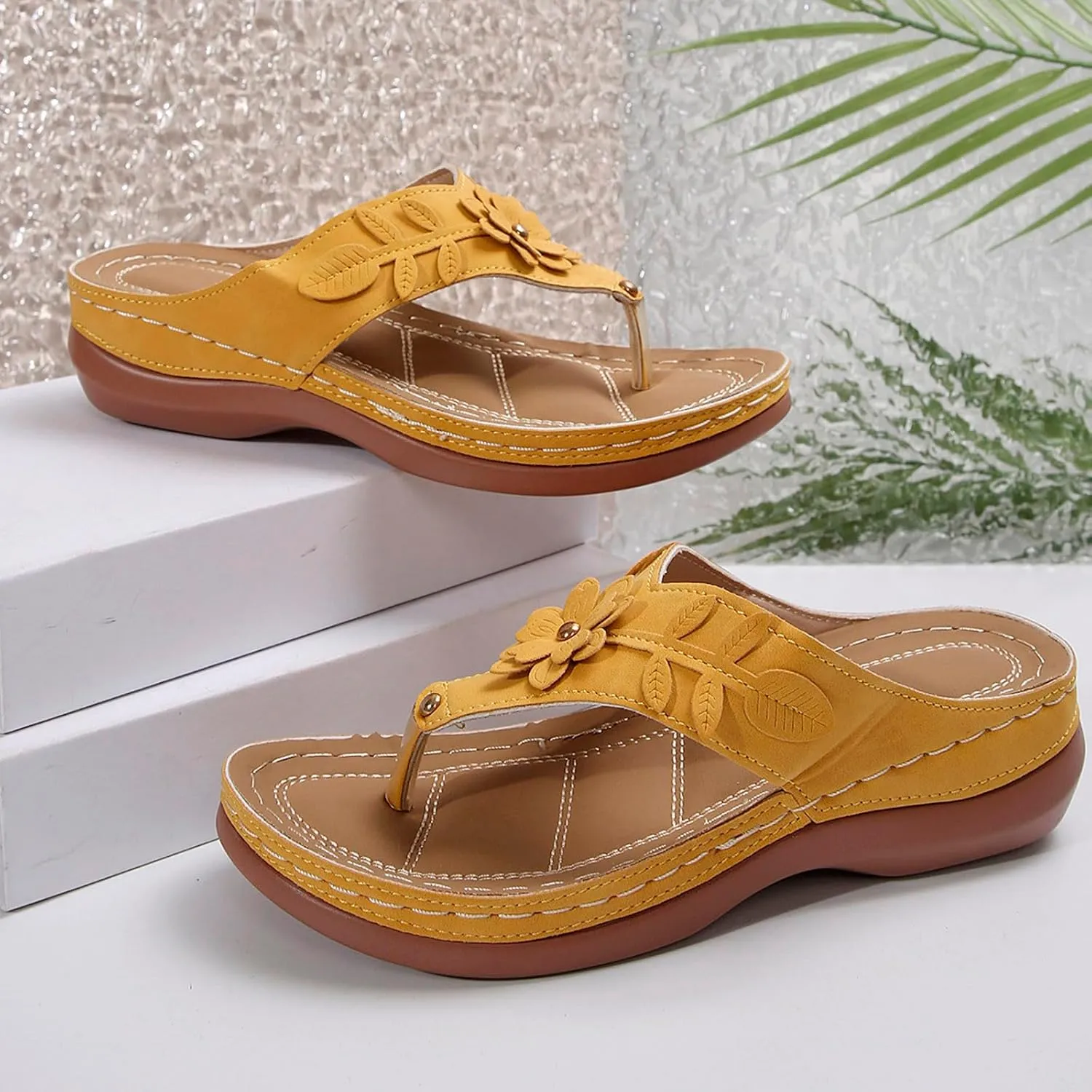 Womens Flip Flops Dressy Wedge Sandals Arch Support Silppers Comfortable Walking Shoes Summer Casual Flip Flops