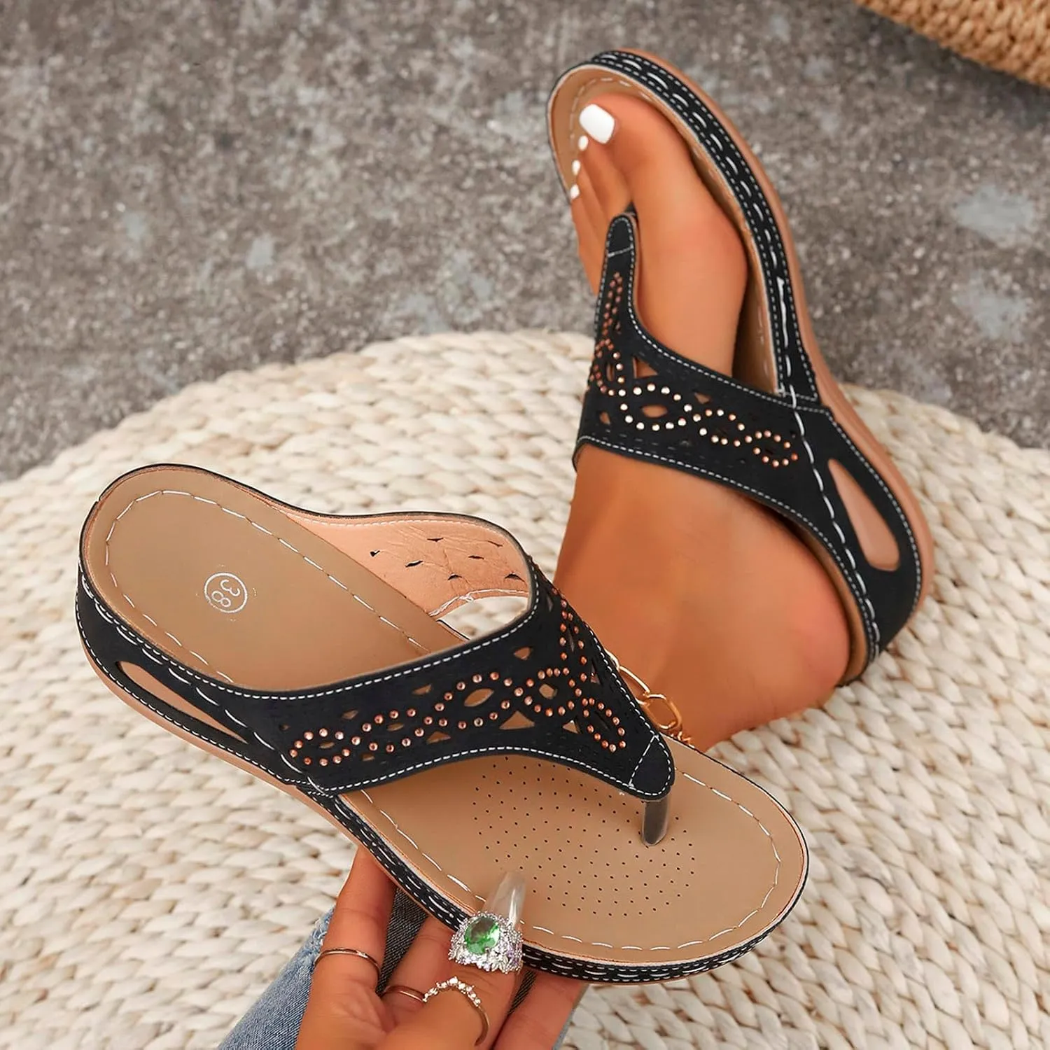 Womens Flip Flops Dressy Wedge Sandals Arch Support Silppers Comfortable Walking Shoes Summer Casual Flip Flops