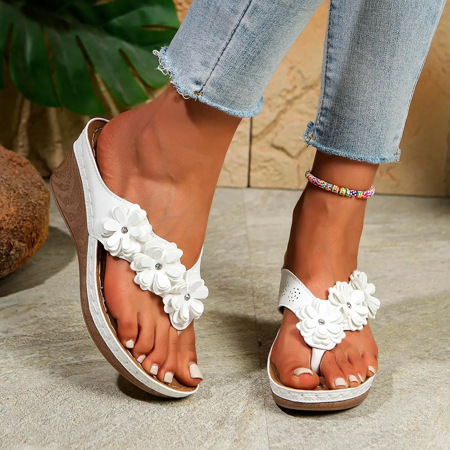 Womens Flip Flops Dressy Wedge Sandals Arch Support Silppers Comfortable Walking Shoes Summer Casual Flip Flops