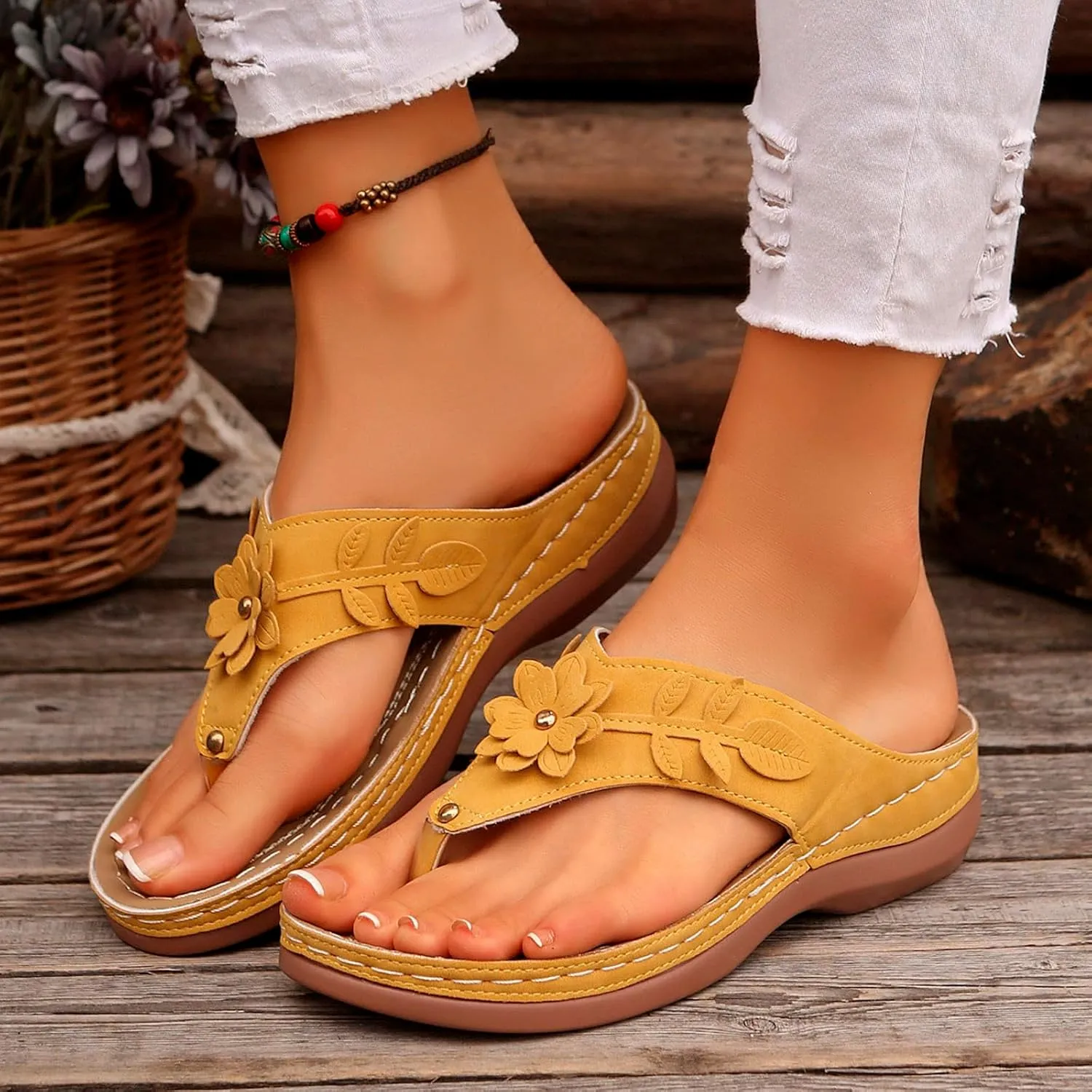 Womens Flip Flops Dressy Wedge Sandals Arch Support Silppers Comfortable Walking Shoes Summer Casual Flip Flops
