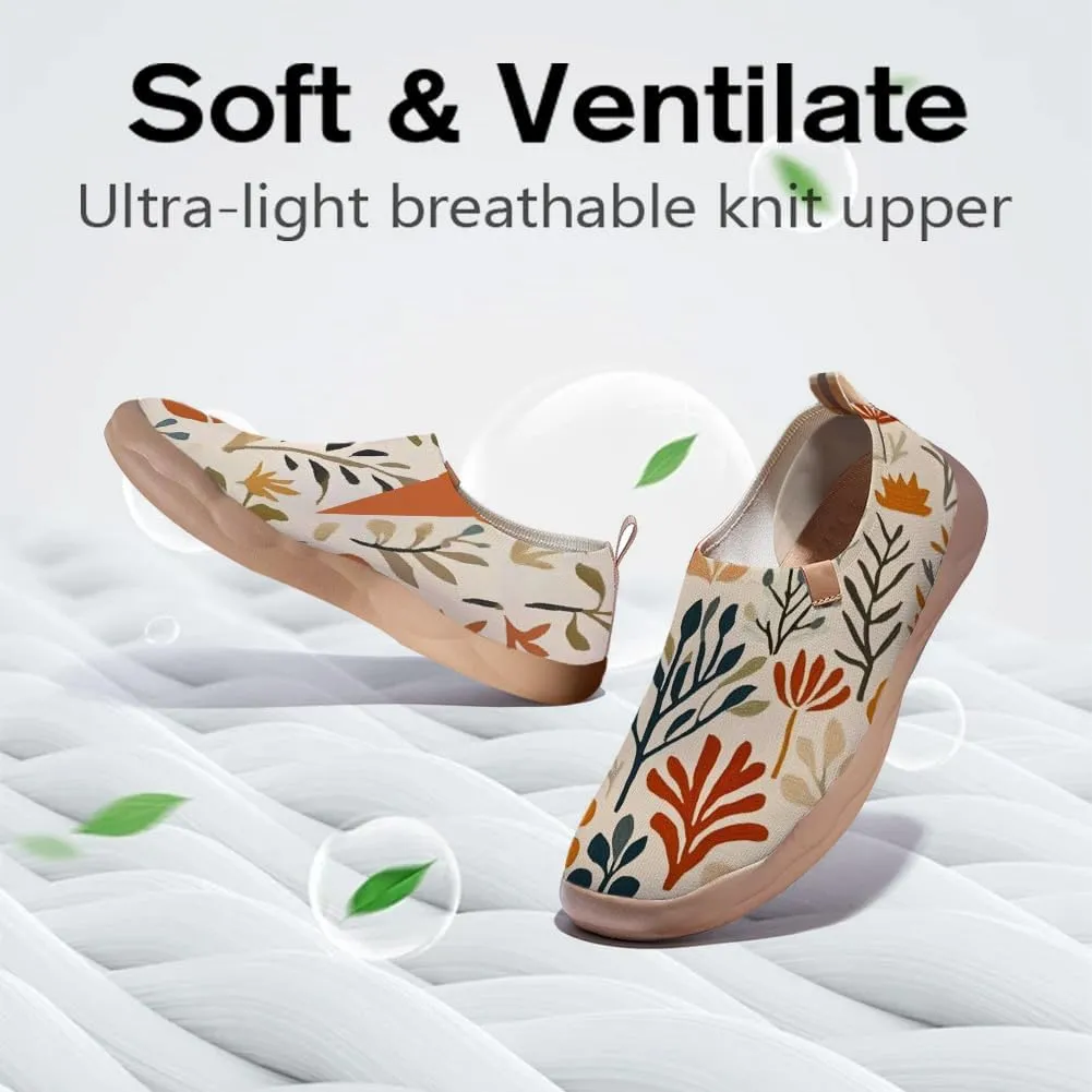 Women's Floral Art Painted Shoes Knitted Slip On Loafers Comfort Walking Sneakers