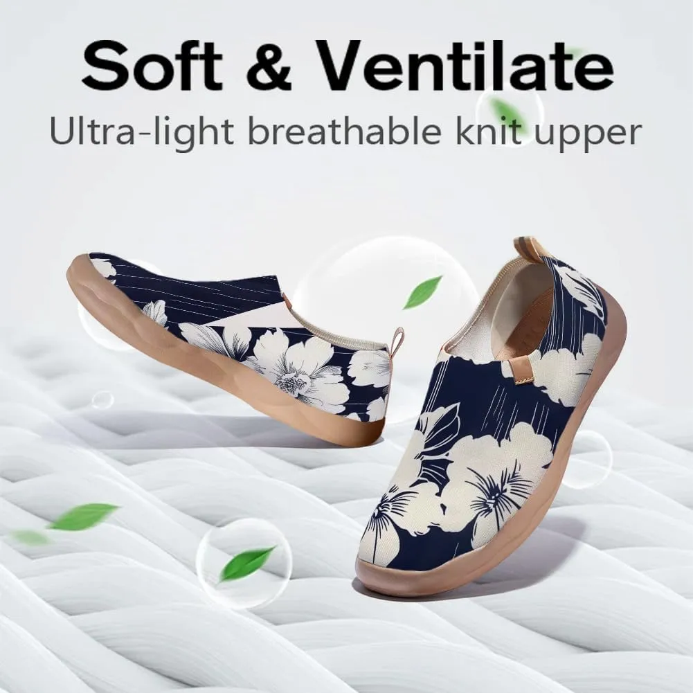 Women's Floral Art Painted Shoes Knitted Slip On Loafers Comfort Walking Sneakers
