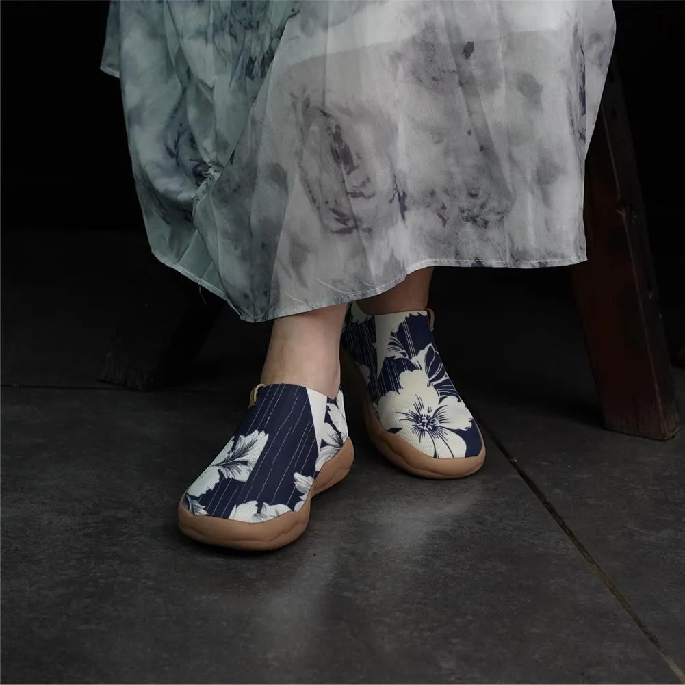 Women's Floral Art Painted Shoes Knitted Slip On Loafers Comfort Walking Sneakers