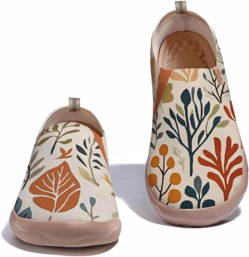 Women's Floral Art Painted Shoes Knitted Slip On Loafers Comfort Walking Sneakers