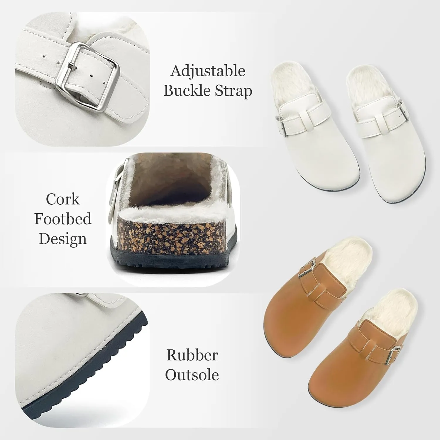 Womens Fuzzy Platform Clogs Men’s Cork Footbed Mules Clog Slip On Fur Lined Potato Shoes Classic Comfort Nursing Clogs