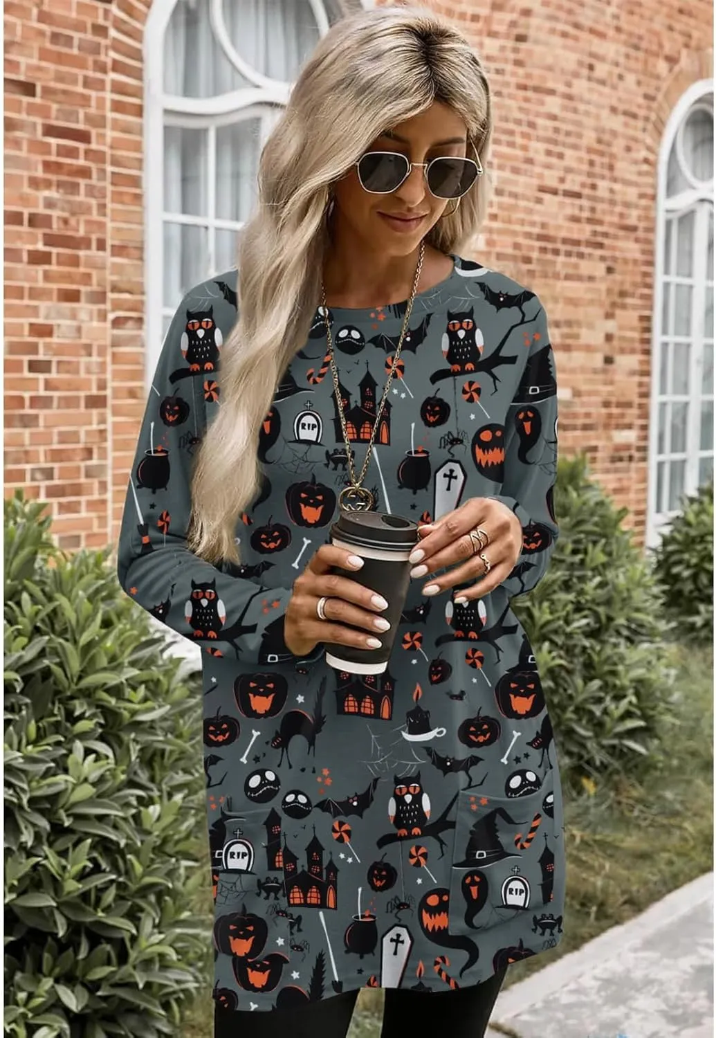 Womens Halloween Crewneck Sweatshirts Pumpkin Long Sleeve Pullover Tops Vintage Oversized Shirt Blouse Clothes