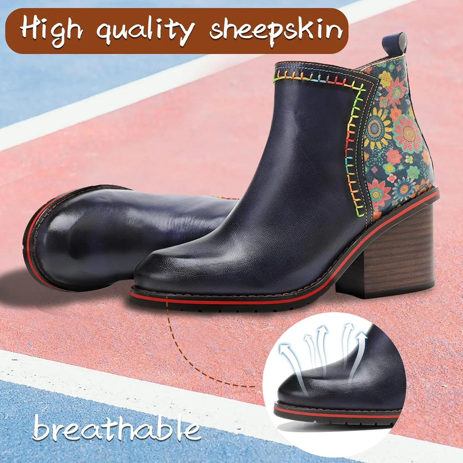 Women's Handmade Retro Lambskin High Heel Boots, Colorful Painting, Metallic Style - Fashion, Comfortable, Durable, Unique Minority Style