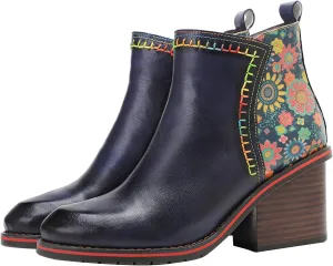Women's Handmade Retro Lambskin High Heel Boots, Colorful Painting, Metallic Style - Fashion, Comfortable, Durable, Unique Minority Style