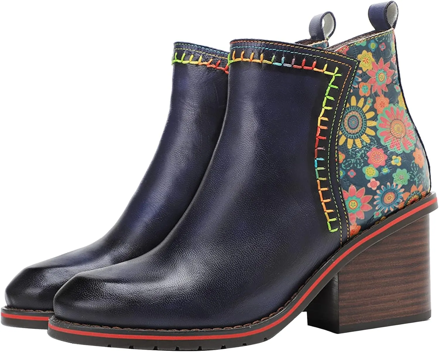 Women's Handmade Retro Lambskin High Heel Boots, Colorful Painting, Metallic Style - Fashion, Comfortable, Durable, Unique Minority Style