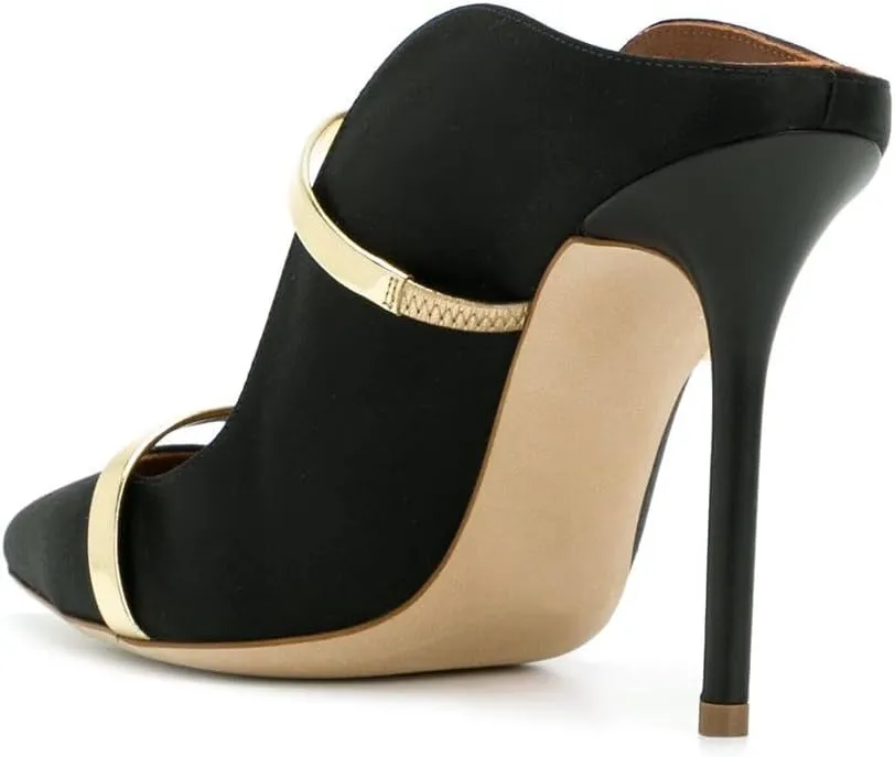 Women's High Heel Mules Satin Stiletto Pointed Toe Sandals Strap Slides High Heels Fashion Dress Shoes For Ladies Wedding Party