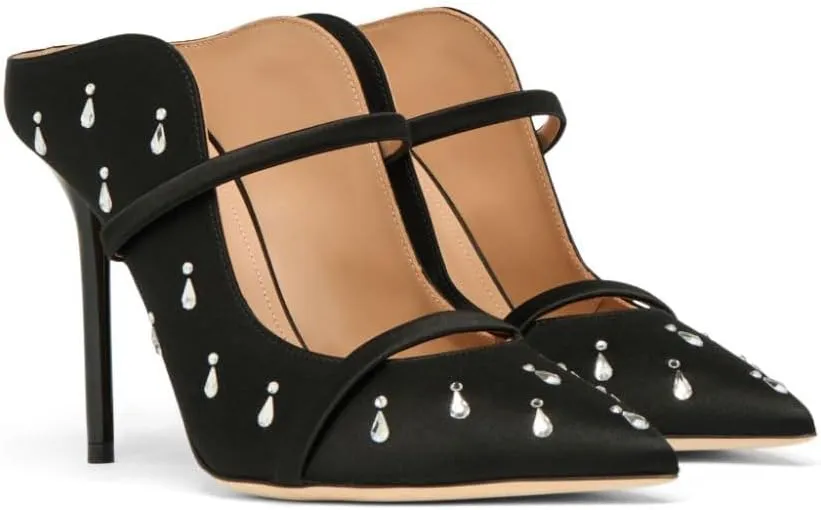 Women's High Heel Mules Satin Stiletto Pointed Toe Sandals Strap Slides High Heels Fashion Dress Shoes For Ladies Wedding Party
