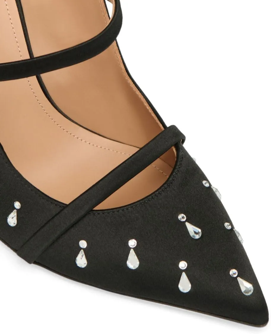 Women's High Heel Mules Satin Stiletto Pointed Toe Sandals Strap Slides High Heels Fashion Dress Shoes For Ladies Wedding Party