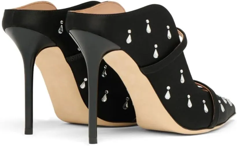 Women's High Heel Mules Satin Stiletto Pointed Toe Sandals Strap Slides High Heels Fashion Dress Shoes For Ladies Wedding Party