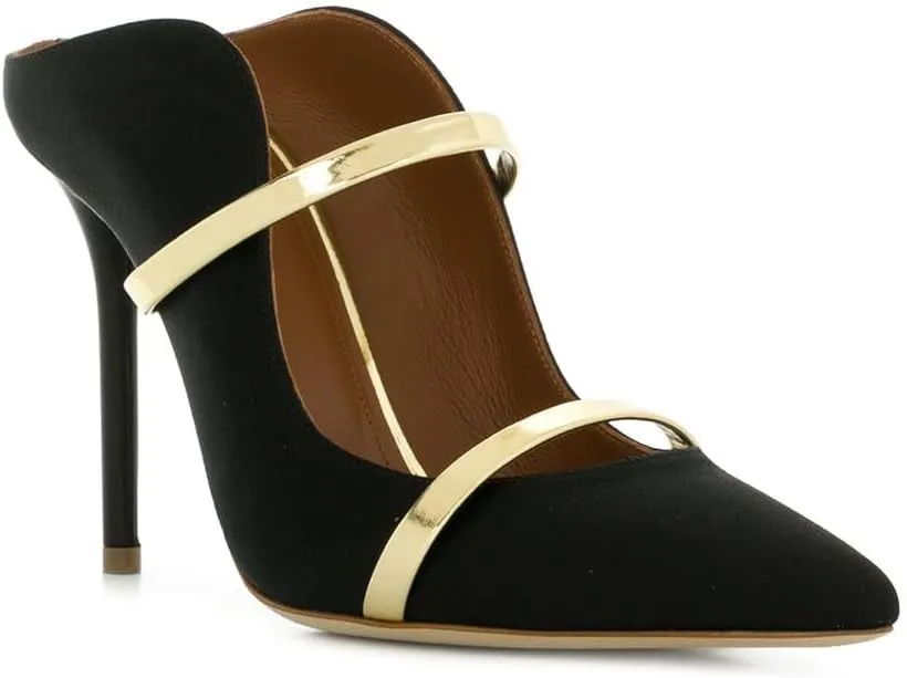 Women's High Heel Mules Satin Stiletto Pointed Toe Sandals Strap Slides High Heels Fashion Dress Shoes For Ladies Wedding Party
