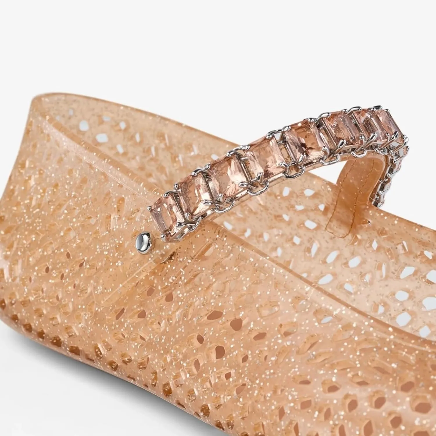 Womens Jelly Sandals Crystal Strap Jelly Flats Comfortable Clear Sandals for Summer, Casual Dress Shoes