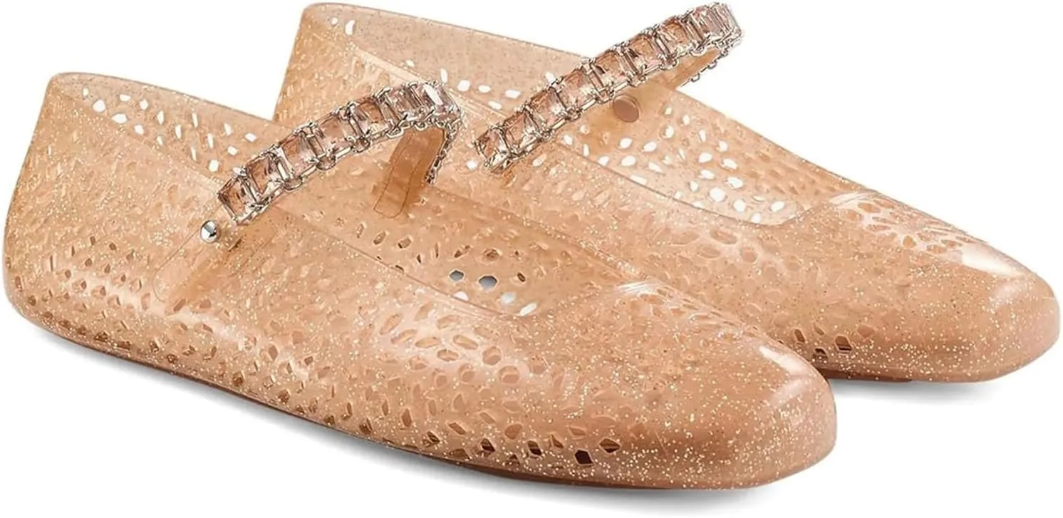 Womens Jelly Sandals Crystal Strap Jelly Flats Comfortable Clear Sandals for Summer, Casual Dress Shoes