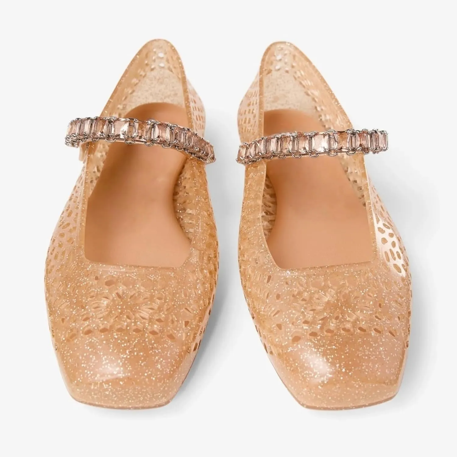 Womens Jelly Sandals Crystal Strap Jelly Flats Comfortable Clear Sandals for Summer, Casual Dress Shoes