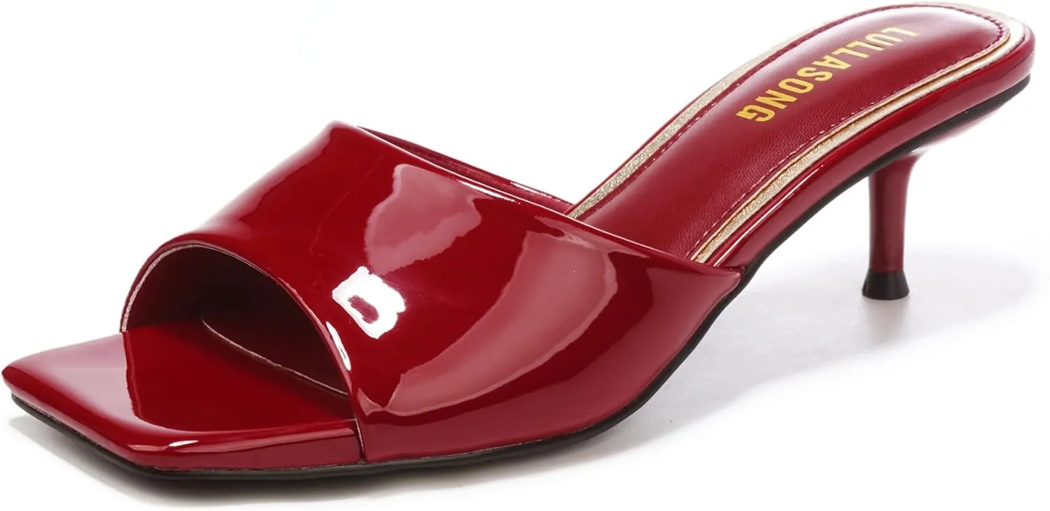 Women's Kitten Heels Sandals Low Heels Slip On Slides 2 Inch Heeled Square Open Toe Sandals for Women