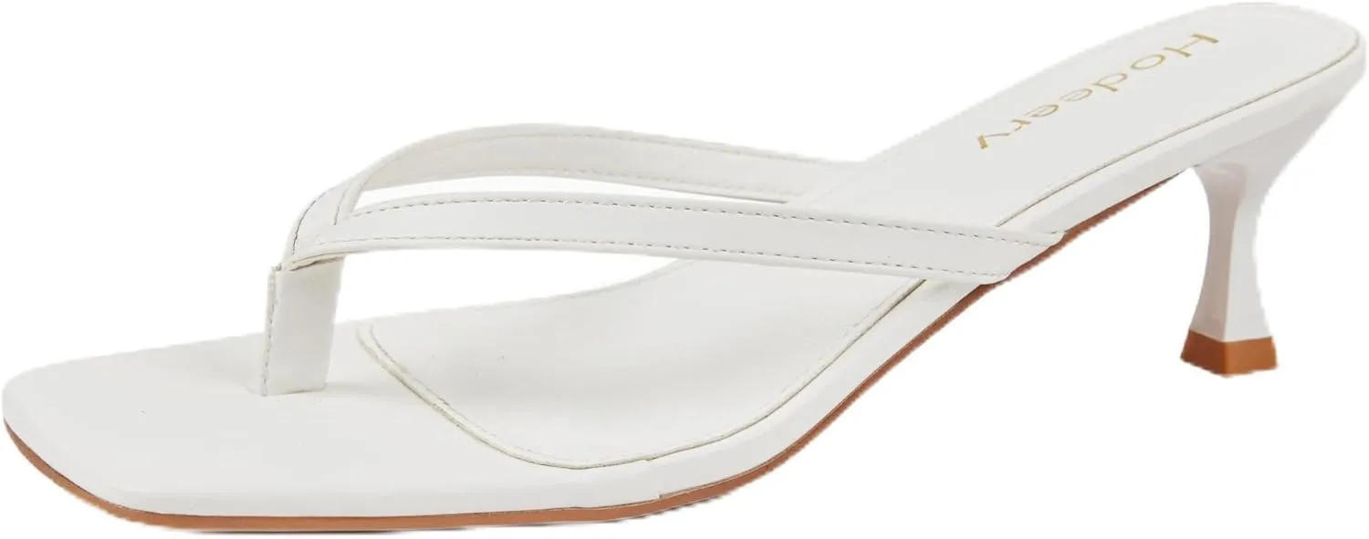 Women's Kitten Heels Thong Sandals Open Square Toe Flip Flop Low Heels 2.5 Inch Slip On Sexy Women Dressy Slide Shoes for Casual