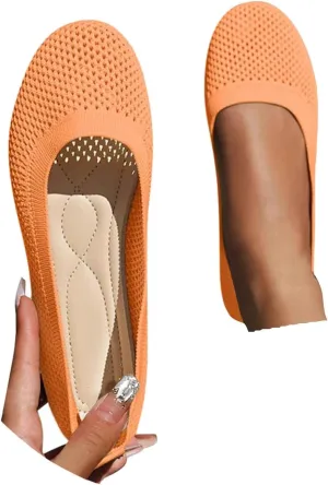 Women's Knit Ballet Flats Stretch Ballerina Shoes All-Season Transitional Footwear Round Toe Slip On Ballerina Walking Flats