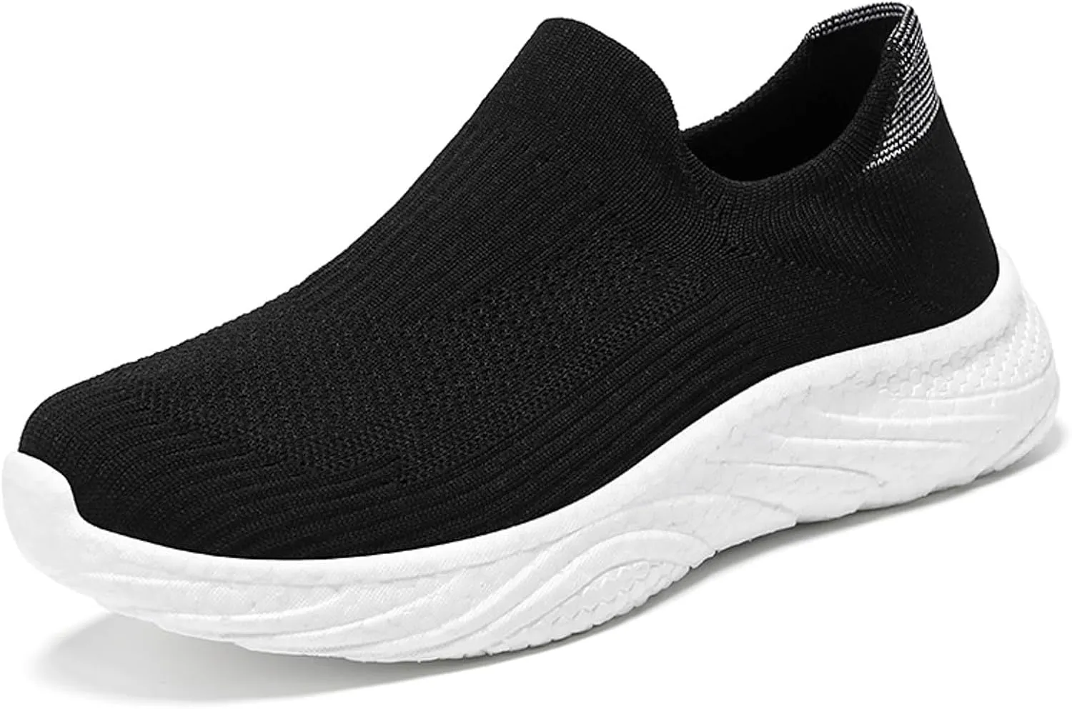 Women's Knit Slip-On Athletic Shoes - Lightweight Breathable Sneakers Cushioned Comfort Sock Shoes, Slip on Walking Shoes for Running, Gym, Tennis, Workout, Travel and Casual Wear