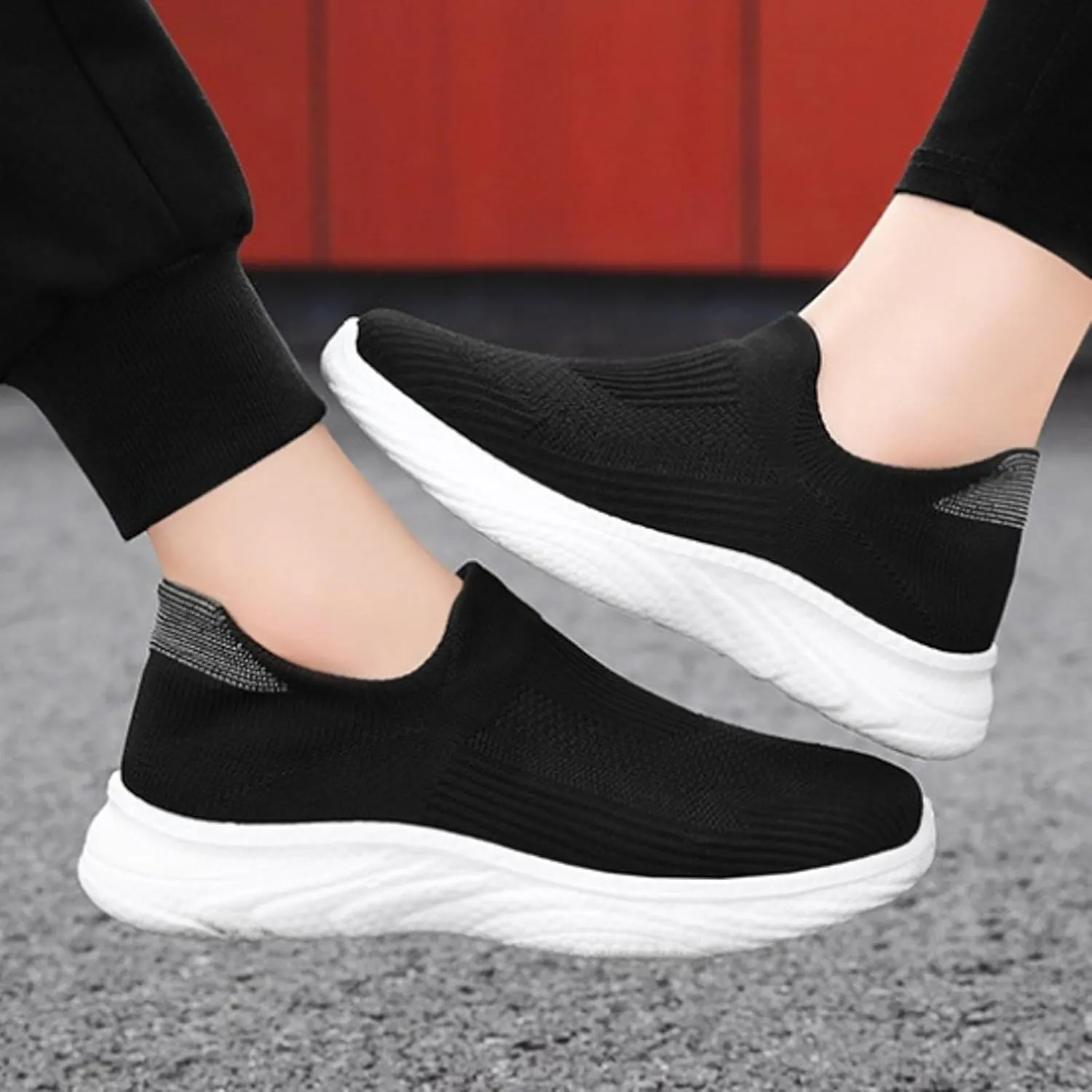 Women's Knit Slip-On Athletic Shoes - Lightweight Breathable Sneakers Cushioned Comfort Sock Shoes, Slip on Walking Shoes for Running, Gym, Tennis, Workout, Travel and Casual Wear