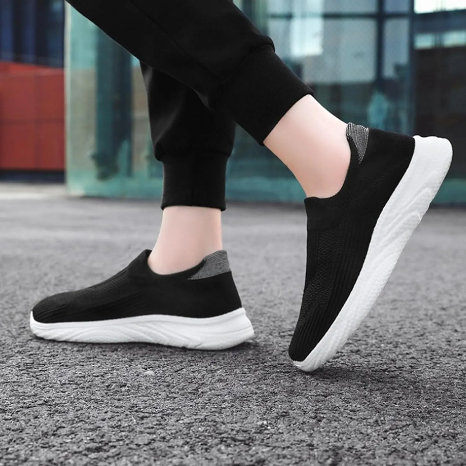 Women's Knit Slip-On Athletic Shoes - Lightweight Breathable Sneakers Cushioned Comfort Sock Shoes, Slip on Walking Shoes for Running, Gym, Tennis, Workout, Travel and Casual Wear