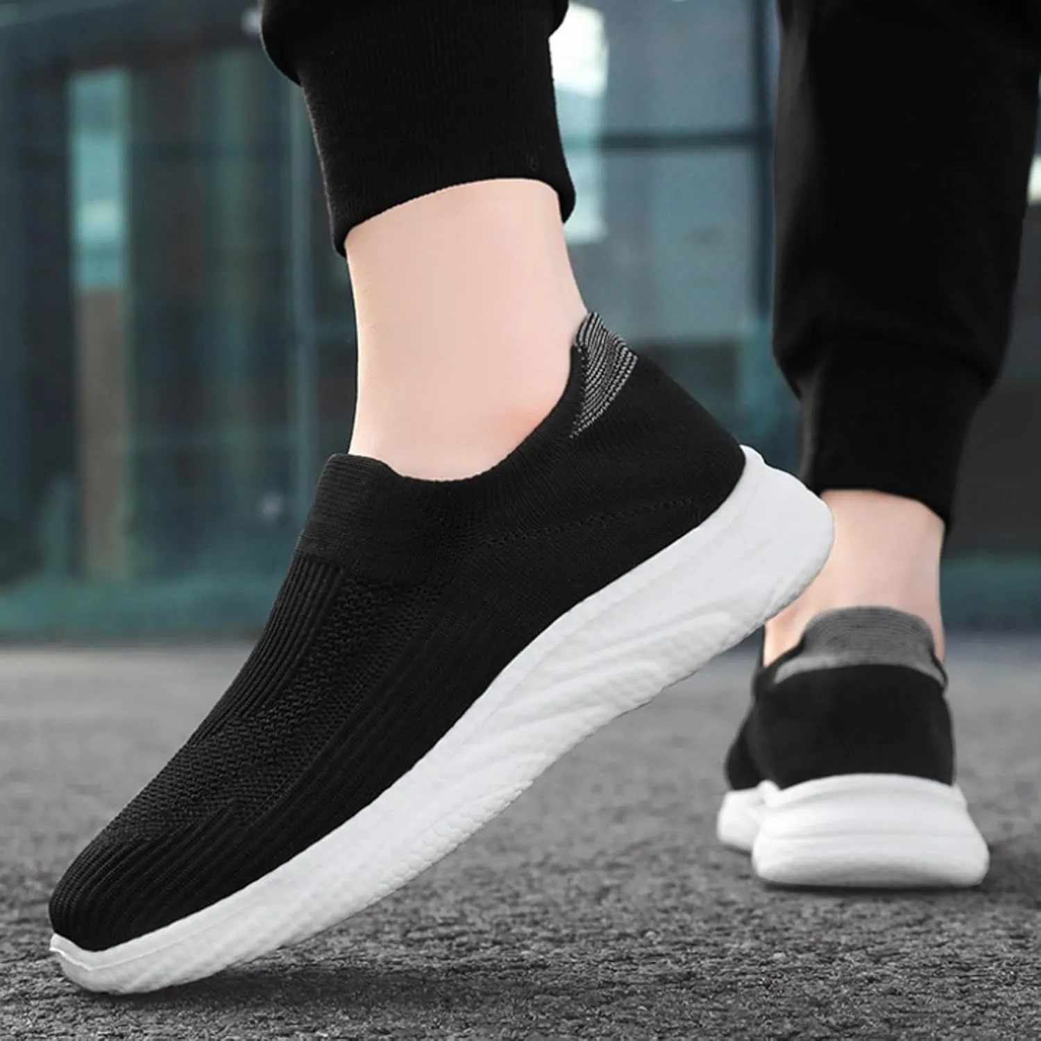 Women's Knit Slip-On Athletic Shoes - Lightweight Breathable Sneakers Cushioned Comfort Sock Shoes, Slip on Walking Shoes for Running, Gym, Tennis, Workout, Travel and Casual Wear